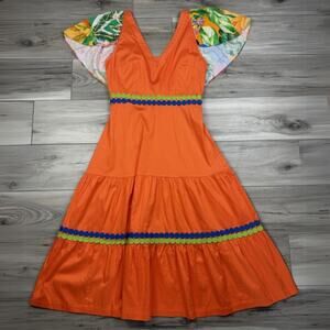 Alden Adair S/M Diana Papaya Orange Cotton Tropical Summer Sun Dress - NO TAG